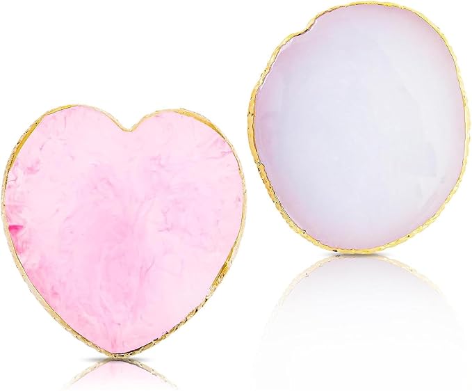 2Pcs Heart-Shaped Resin Nail Art Palette, Gold Edge