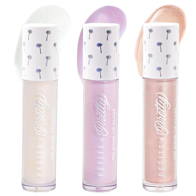 Petite 'N Pretty 10k Shine Lip Gloss Trio Set - Makeup for Kids, Tweens, Teens - High Shine, Lightweight, Made in the USA (Shell Shocked, Diamond Heist, Glow Down)