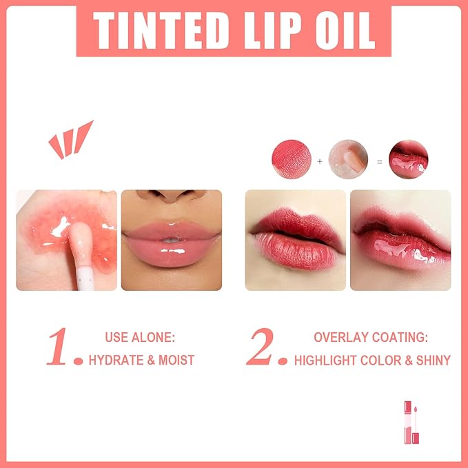Hydrating Lip Glow Oil Long-Lasting Nourishing Lip Gloss Moisturizing Non-Sticky Plumping Lip Stain Tinted Cherry Oil Lip Care (Ruby Red)