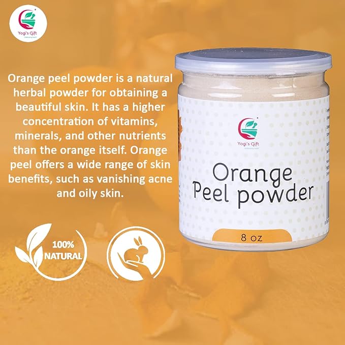 Orange Peel Powder 8 oz (227 grams) | 100% Natural Care For Acne, Tan & Blackheads | Effective DIY Face Mask Ingredient | Rich in Vitamin C | Helps Get a Glowing Skin | by Yogi's Gift®