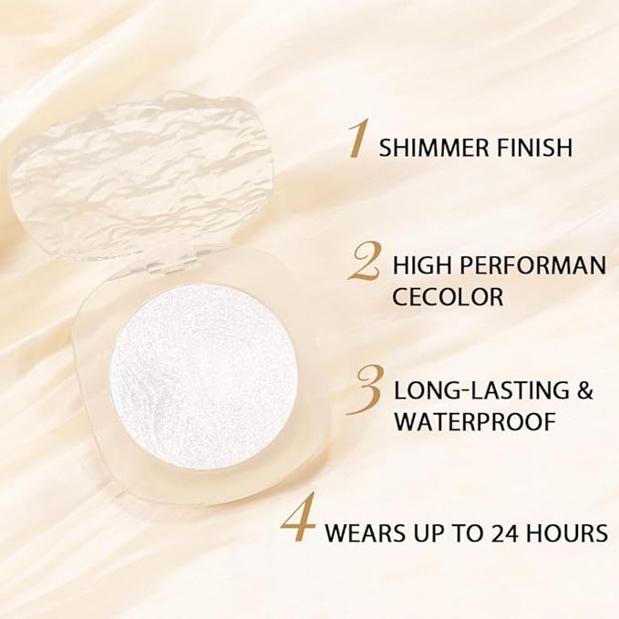 Eye shadow low saturation delicate long-lasting eye shadow palette, Monochrome Glittler Eyeshadow, pressed glitter eyeshadow, Glittle Pressed Powder Single Vegan Eyeshadow, (04 Glittle Pearl White)