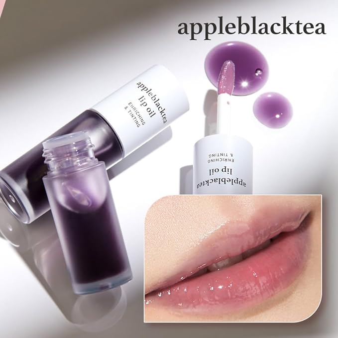 NOONI Korean Hydrating Lip Oil - Appleblacktea | Long-Lasting, Moisturizing, Plumping, Revitalizing for Dry Lips, Waterproof, No Peel Off, Hydrating, Nourishing Crystal Clear, 0.12 FL Oz