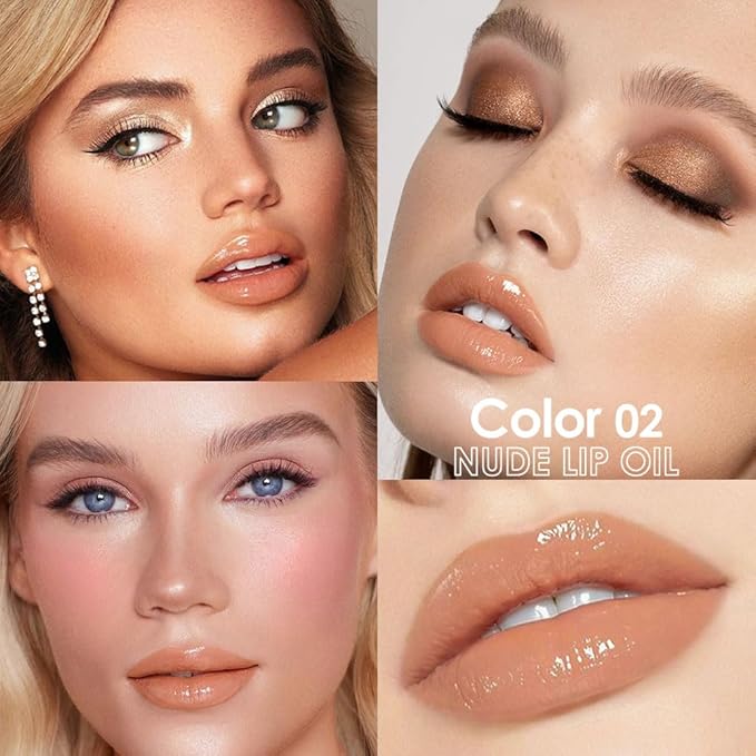 Hydrating Lip Glow Oil, Plumping Lip Oil, Tinted Lip Plumper Gloss,Younger-Looking Lips | Nourishing Long Lasting Non-Sticky Hydrating & Smoothing Lip Treatment Cruelty Free 02#