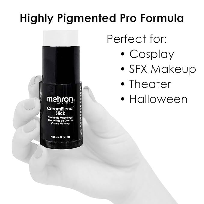 Mehron Makeup CreamBlend Stick | Face Paint, Body g) (White) 75 oz