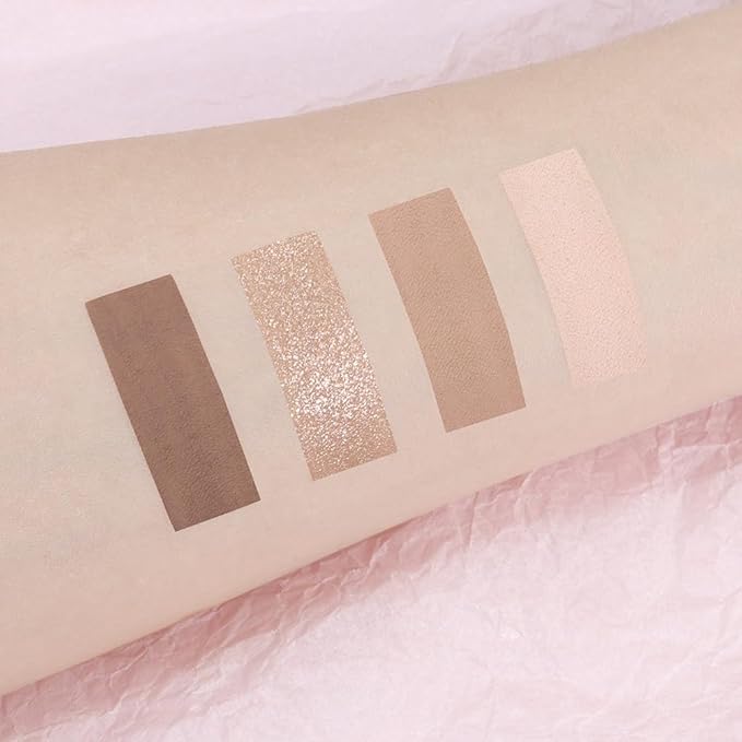 4 Colors Matte Shimmer Eyeshadow Makeup Palette,Champagne Nude Light Dark Brown Highly Pigmented Natural Neutral Eye Shadow Palette,Long Lasting Waterproof Naturing-Looking Women Girls Eye Shadow