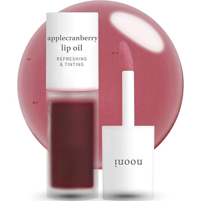 NOONI Korean Hydrating Lip Oil - Applecranberry | Long-Lasting, Moisturizing, Plumping, Revitalizing for Dry Lips, Waterproof, No Peel Off, Hydrating, Nourishing Crystal Clear, 0.12 FL Oz