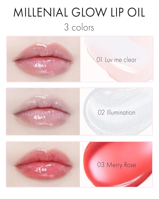 VIDIVICI Millennial Lip Oil #01 Luv Me Clear - Non-Sticky Dewy Gloss for Moisturized & Voluminous Lips - Overnight Lip Masks & Lip Sleeping Mask for Day & Night Use, 0.12 fl.oz.