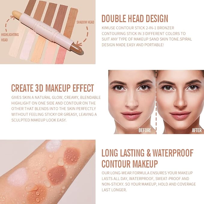KIMUSE 2Color Dual Cream Contour Stick, Multi Blush Face Makeup