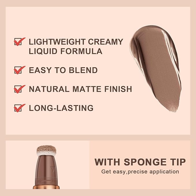 Mysense Liquid Contour Beauty Wand,Gel Cream Bronzer Stick,Blendable Sponge Tip,#01