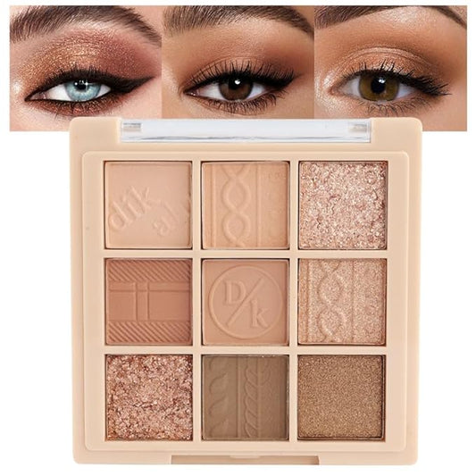 9Colors Neutral Eye Shadow Palette Eyeshadow Kit Nudes,Matte Glitter Natural Neutral Eyeshadow Palettes for Hazel Eyes Highly Pigmented Long Lasting Naturing-Looking Travel Eyeshadow Nude Palette