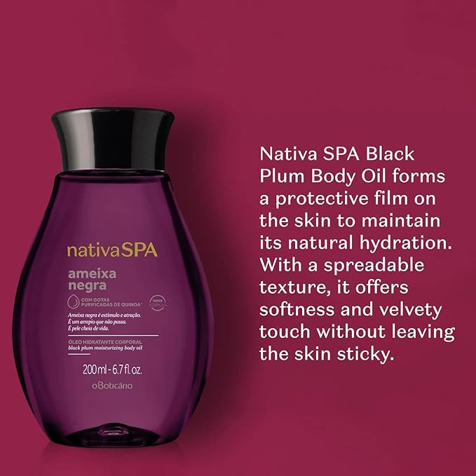 Nativa SPA by O Boticário, Black Plum Body Oil, Scented Moisturizer, Enriched with Purified Quinoa Drops to Boost Hydration, 6.8 Ounce