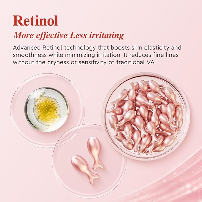 HKH Retinol Serum for Face - Anti Wrinkle Facial Serum with Vitamin C & Vitamin E, Vit A Capsule with Collagen for Women, Reduces Fine Lines, Firming Skin, Moisturise, Travel Friendly (38+38 ct)