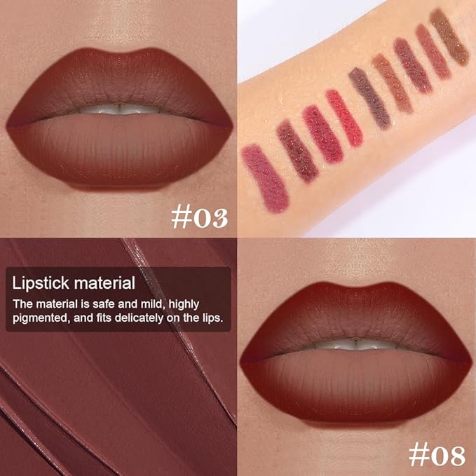 2Pcs Gradient Matte Lipstick Crayon Lip Liner pencil, Flawless Contour Gradual Ombre Effect lip Pencil, Lipstick for Women Long Lasting Waterproof Smudge Proof Lipstick Pencil 03#+08#