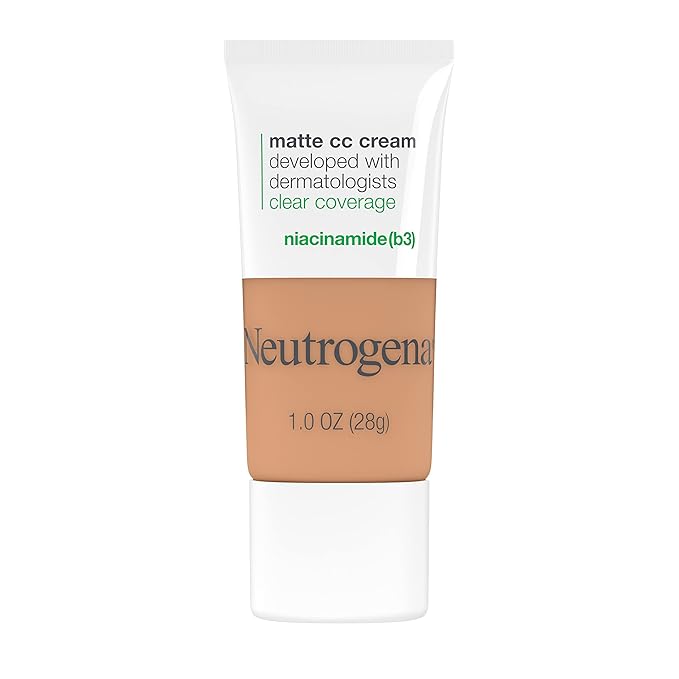 Neutrogena Clear Coverage Flawless Matte CC Cream, Full-Coverage Free, Wheat, 1 oz