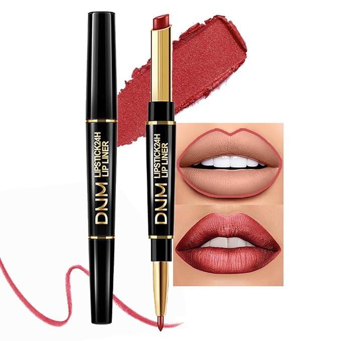 2-in-1 Mauve Red Lip Liner & Lipstick Set Kit for Women, Matte Lips Kit with Lip Liner Lip Stains Long Lasting Waterproof 24 Hour Lipstick and Lip Liners Combo Lipliners Pencil Set 08