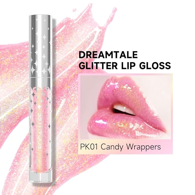 FOCALLURE Glitter Liquid Lipstick,Hydrating,Moisturizing Lip Gloss for Women,Sparkly Shimmer Lip Makeup,Long Lasting,Lightweight Formula for Lip Color and Shine,Candy Wrappers