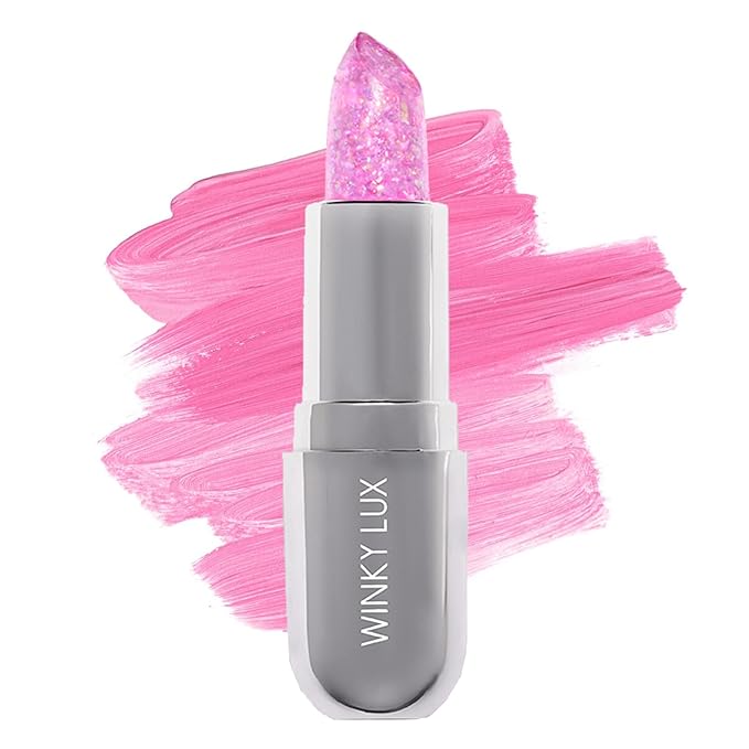 Winky Lux Glitter Confetti Balm, pH Color Changing Lipstick, Vegan & Cruelty Free Lip Balm, Hydrate & Plump, Sheer Pink Lipstick With Lavender Confetti
