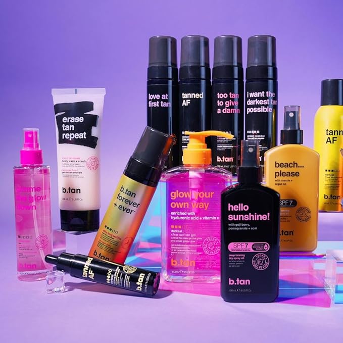 b.tan Violet Self Tan Foam & Face Mist Kit | Lovers Bundle - Dark Sunless Tanning Mousse, Bronzing Glow Gradual Facial + Body Spray, Mitt Applicator, 1 Hour Express, No Fake Tanner Smell, 6.7 Fl Oz