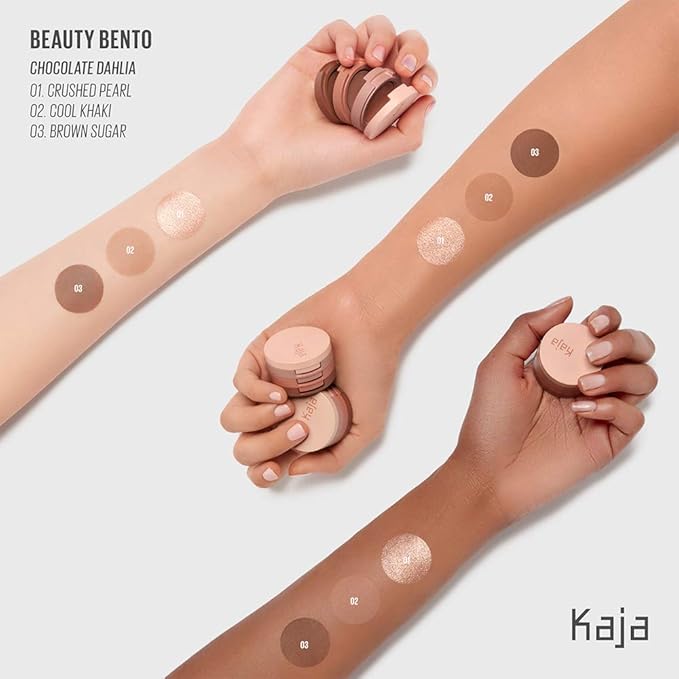 Kaja 3 Colors Eyeshadow - Beauty Bento 08 Chocolate Dahlia | Mosaic Chrome, Shimmer, Matte finish, Cruelty free, K-Beauty Mini Palettes, Easy Finger Blendable, Glitter, High Pigmentation, 0.03 Oz