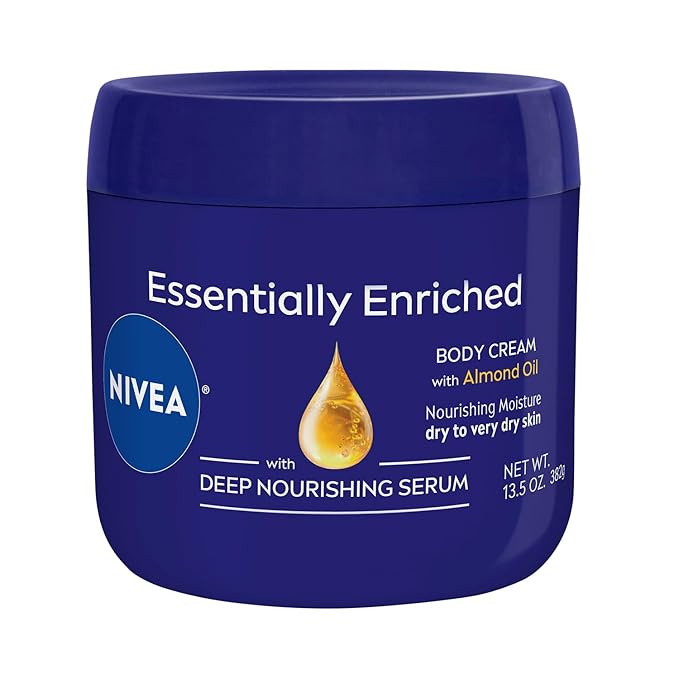 NIVEA Essentially Enriched Body Cream, Moisturizing Cream for Dry and Very Dry Skin, Enriched with Deep Nourishing Serum and Almond Oil 13.5 Oz Jar