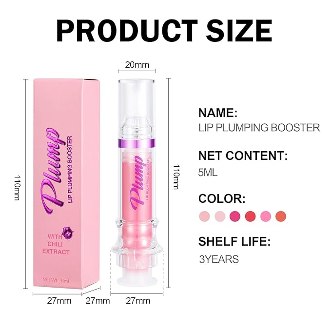 6 Colors Lip Plumper, Hydrating & Smooth Wrinkles, Enhancing Plump Effect for Fuller Lips, High Shine Glaze, Long Lasting Nourishing for Women Girls (# 02)