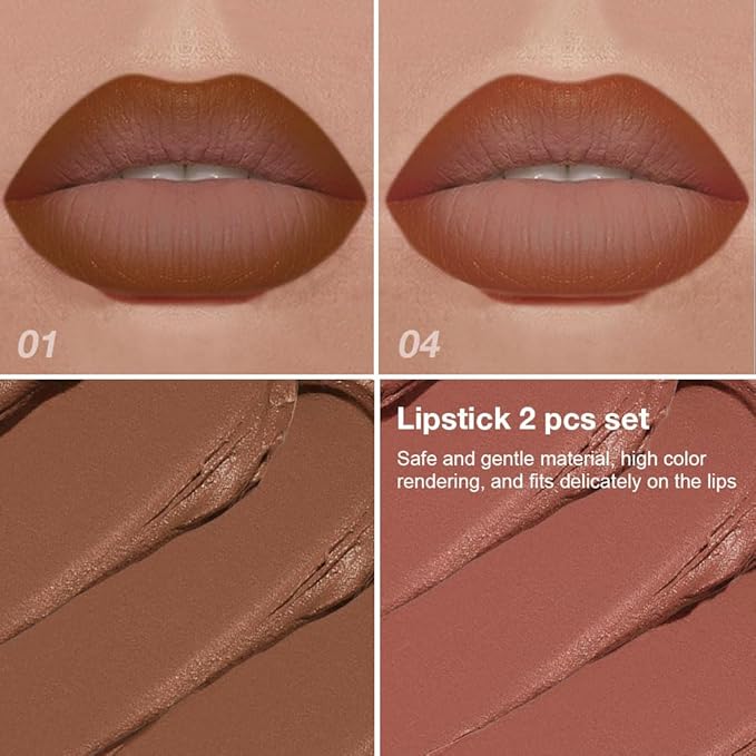 BINGBRUSH 2-in-1 Gradient Lip Liner & Lipstick Combo,2Pcs Matte Longwear Waterproof Lip Pencil with Cone Tip,Smudge Proof Crayon for Flawless Ombre Contour,Women's Long Lasting Makeup Set (01#&04)