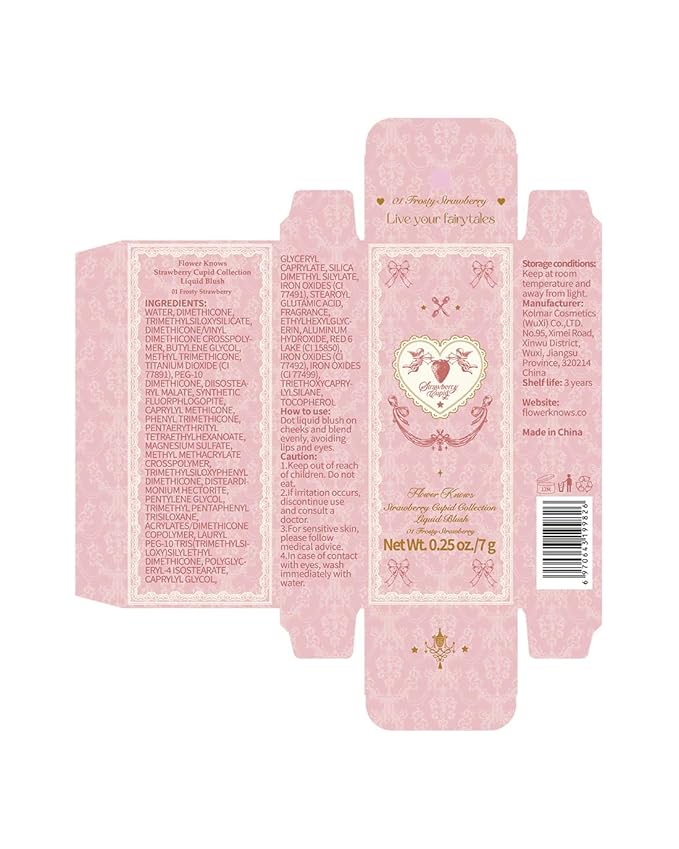 Flower Knows Strawberry Cupid All Day Glow Liquid Blush,Water- & Sweat-Resistant Blush for Cheeks,Blendable Dewy Finish with Hydrating Formula (01 Frosty Strawberry,0.25 Fl Oz)