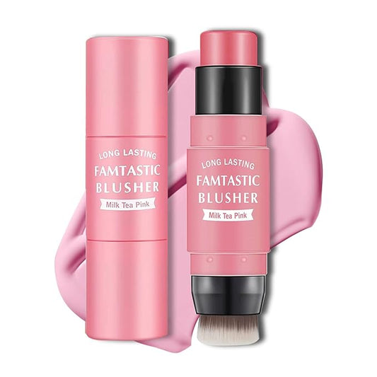Cream Blush Stick with Brush,Waterproof Blush Makeup,Long Lasting Cherry Pink