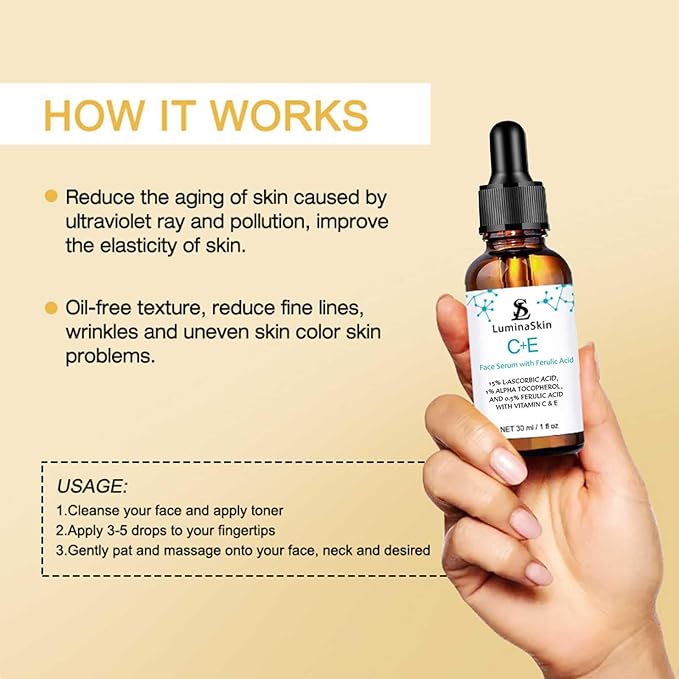 Vitamin C Face Serum Vitamin CE Serum with Ferulic Acid for Women Vitamin E and Ferulic Serum Skin Care - Vitamin C Serum for Face - Dark Spot Corrector, Anti Aging Face Care 1 Oz