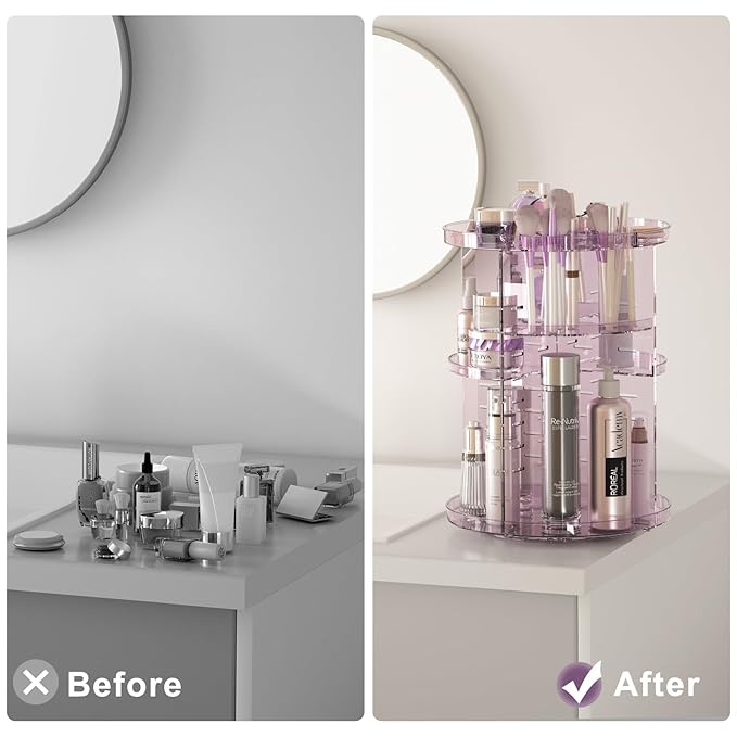Rotating makeup organizer for vanity,