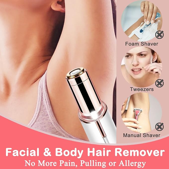 Facial Hair Removal for Women, Mini Hair Remover, Electric Razor Shaver Portable Bikini Epilator for Lips, Chin, Armpit, Peach Fuzz, Fingers, Neck, Cheek and USB Rechargeable (White)