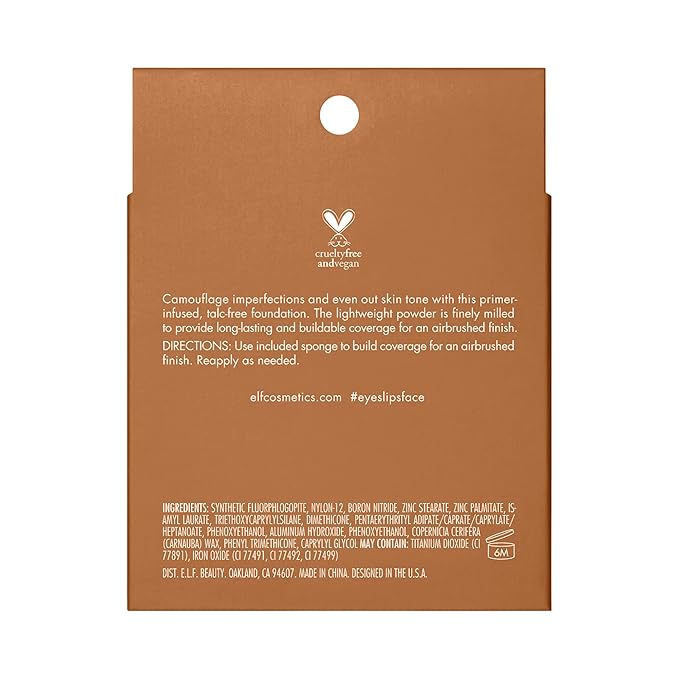 e.l.f. Camo Powder Foundation, Lightweight, Primer-Infused Buildable & Long-Lasting Medium-to-Full Coverage Foundation, Deep 530 W