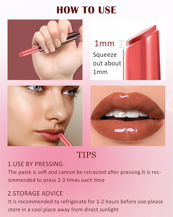 Hydrating Shimmer Lipstick,Moisturizing Jelly Lip Gloss,Shine Rose Red Lipstick Pen, Long Lasting Waterproof Tint Lip Balm Plumping Lip Stain Pen,Women's Day Makeup Gift for Women-05#