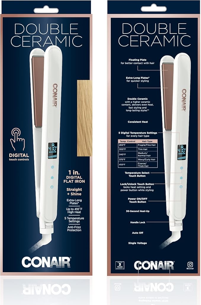 Conair Double Ceramic Flat Iron, 1-inch Digital Flat Iron