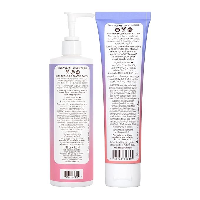 Pacifica Lavender Moon Body Wash & Lotion Set of 2 – Calming Aromatherapy Bath & Body Duo w/Lavender & Rose Antioxidants & Hyaluronic Acid for Soft Smooth Skin Clean Beauty Vegan Formula Cruelty-Free