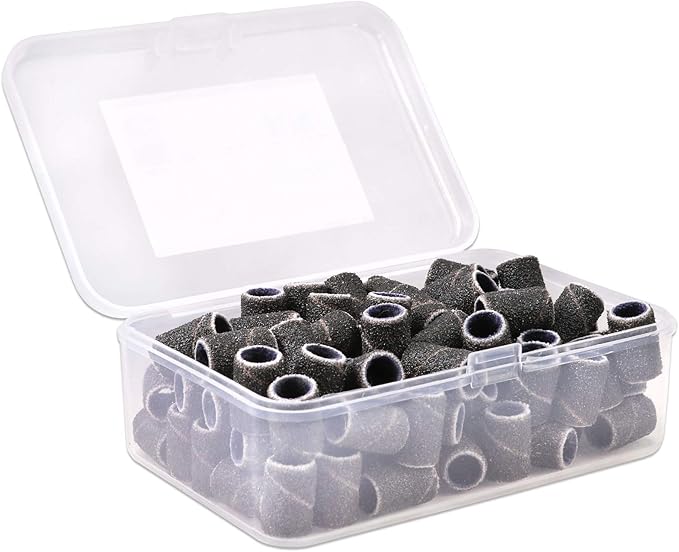 PANA 100 Pieces Nail Sanding Bands Professional Nail Manicure Great Fit for Nail Drill Bits for Acrylic Nails (80 Grit, Black)