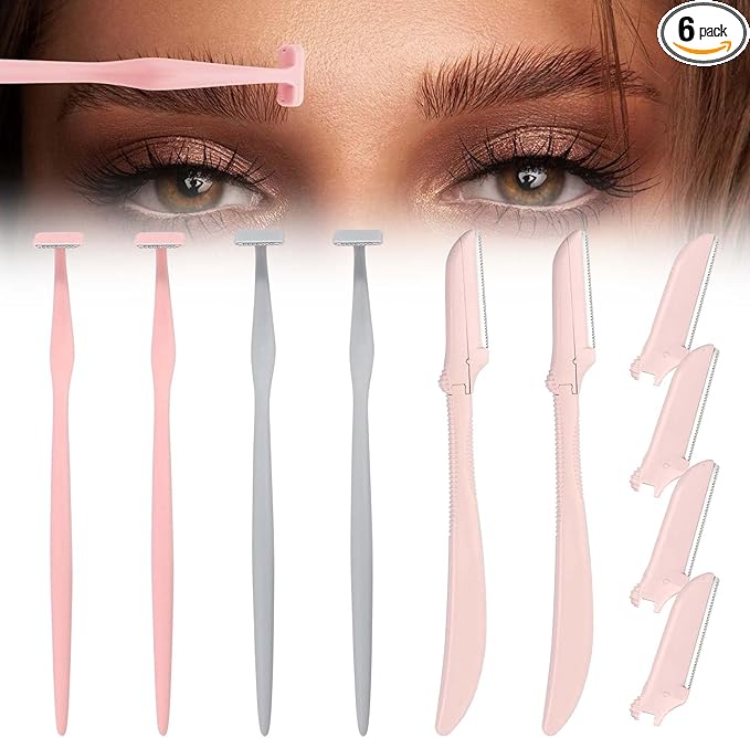 Eyebrow Razors for Women, Replaceable Face Razors kit, Dermaplane Shaving Tool for Men & Women, Face Razors for Peach Fuzz and Hair Removal, 4pcs Replacement Blades Available