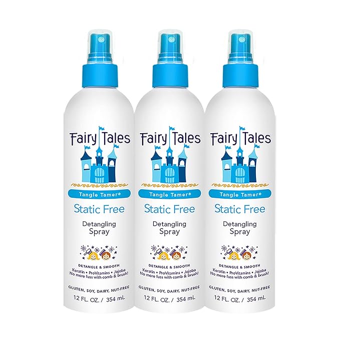 Fairy Tales Tangle Tamer Static Free Detangling Spray - Detangler Spray for Kids - Paraben Free, Sulfate Free, Gluten Free, Nut Free - 12 oz (3 Pack)