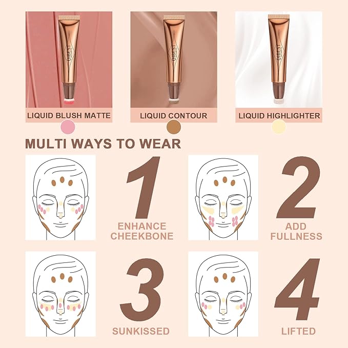 Mysense Liquid Highlighter Makeup,Highlight Bronzer Stick with Sponge Highlighter-Bronze Rose