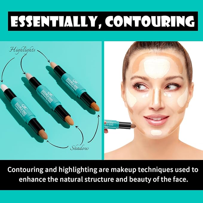 MEICOLY 2-in-1 Highlighter Contour Stick,Cool Toned Contour Stick,Makeup Shaping Stick,03