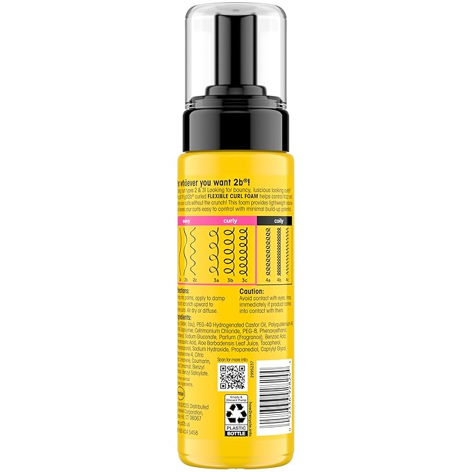 göt2b Curled Flexible Curl Foam, 6.7oz, for type 2-3 curls, wavy & curly hair, for bouncy curls, lightweight hold, no crunch formula