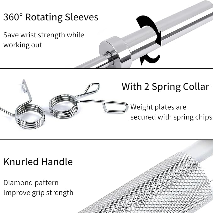 4ft Barbell Weight Bar Solid Steel Straight Weightlifting 2 Collars