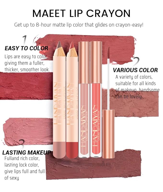 2Pcs Matte Nude Lip Liner Pencil and Lip Coverage