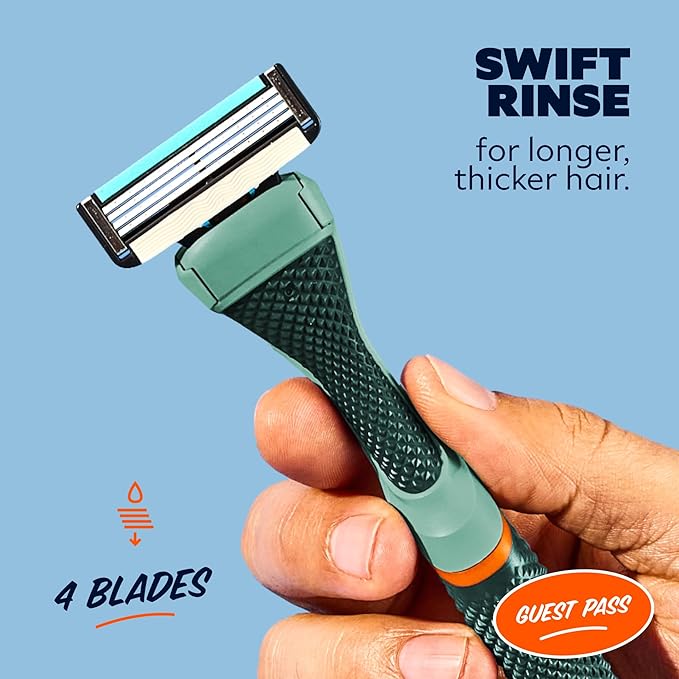 Dollar Shave Club | The Guest Pass Shave Set | 2 Swift Rinse Refill Cartridges, 1 Handle (Green), 1 Razor Cover