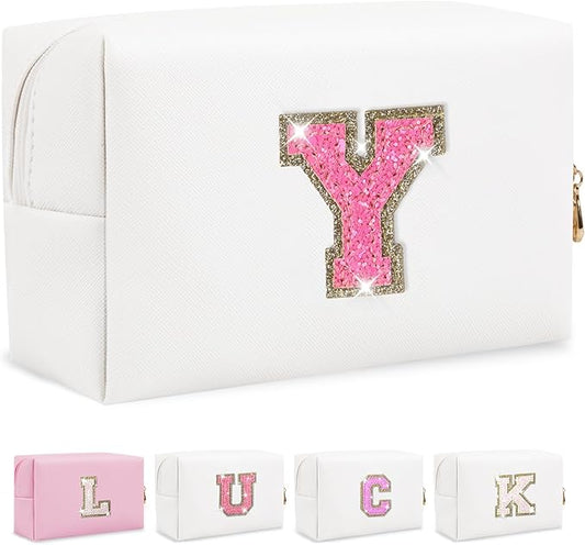 Initial letter patch makeup bag,