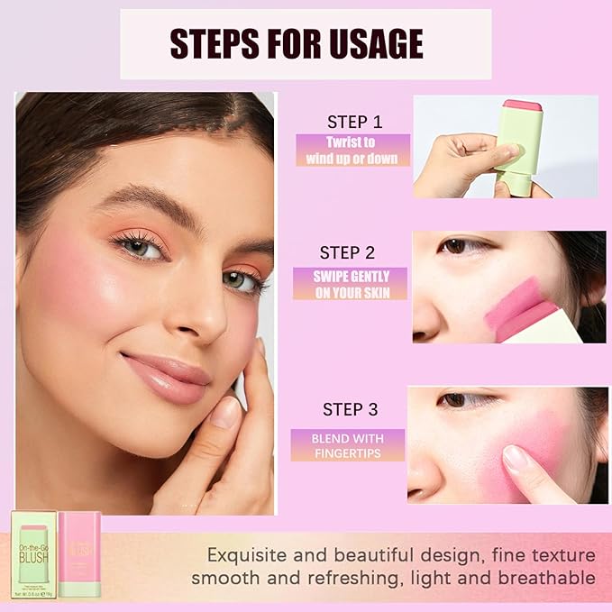 Cream Blush Stick on Cheeks Eyes and Lips, Moisturizer Stick