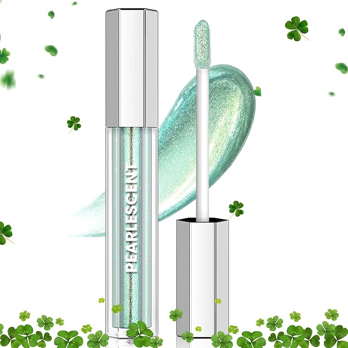 Green Glitter Lip Gloss Liquid Lipstick, Diamond Shimmer Metallic Sparkly Iridescent Chameleon Lip Gloss Gift for Women, Long Lasting Waterproof Highly Pigment Glimmer Holographic Lip Makeup01