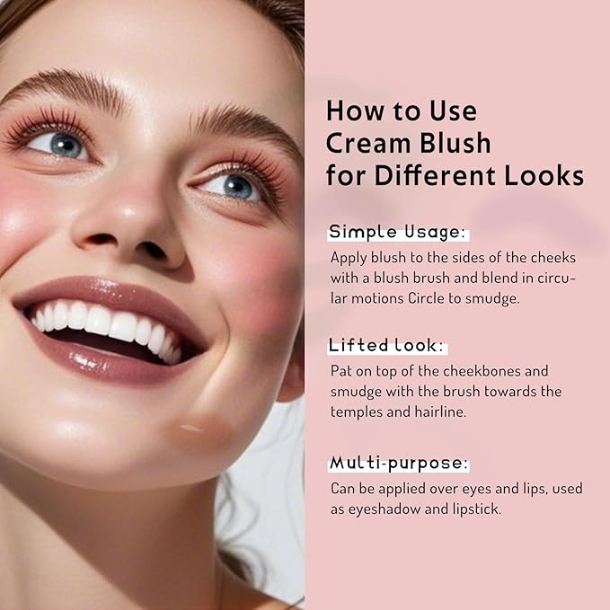 Multi Cream Blush & Blush Brush Set, Korean Makeup Blush for Cheeks, Multi-Use Face Balm, Lightweight & Hydrating, Blendable Color, Non-Greasy, Soft Bristles for Radiant Finish (Rose Crystal)