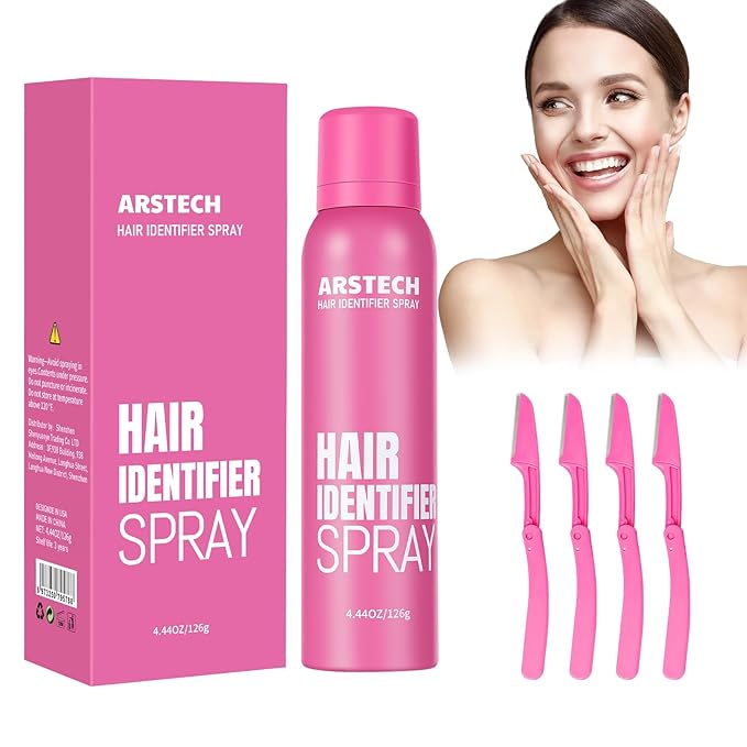 Hair Identifier Spray for Face Shaving Dermaplaning Tool Skin Body Dermaplaning Spray for Women with 4 Face Razor for Face Shaver Hair Removal Kit Excess Hair Dermaplane Razor for Women Face