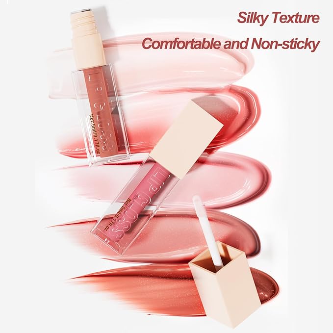 4 Pcs Hydrating Lip Gloss, REEF/AMBER/STONE/TOPAZ High Moisturizing Oil Tint with Hyaluronic Acid, High Shine for Plumper Looking Lips (#B)